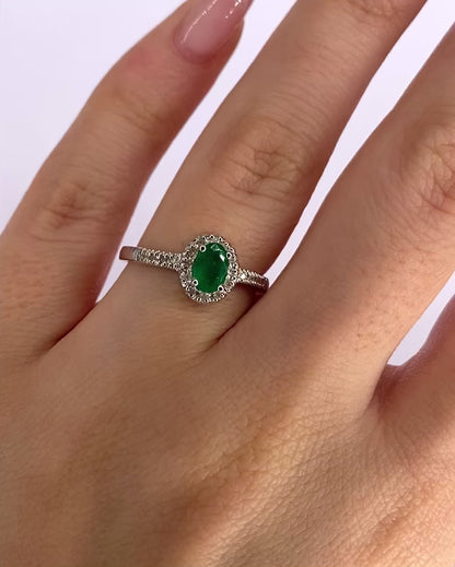 Bague Solitaire Émeraude &amp; Diamants "Thérèse"