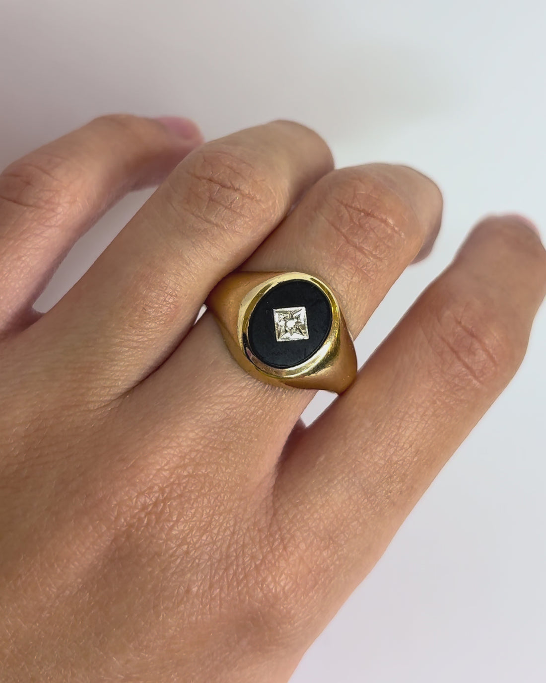 Chevalière Onyx &amp; Diamant &quot;Fanny&quot;