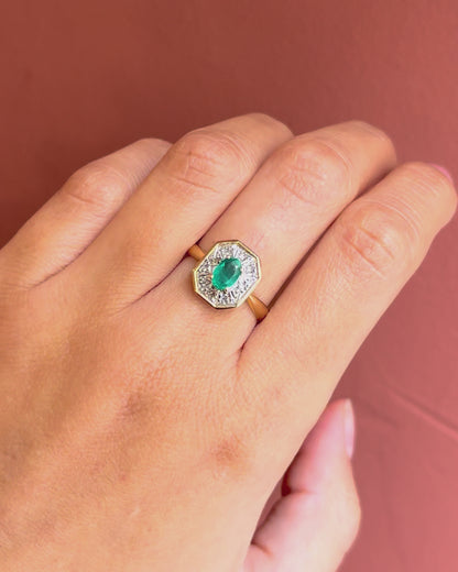 Emerald &amp; Diamond Art Deco-Style Ring "Elora"