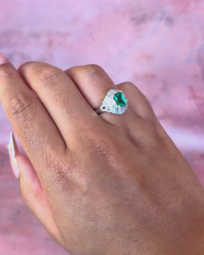 Bague Style Art-Déco Émeraude Zambienne 0.69 carat &amp; Diamants 0.73 carat "Roja"