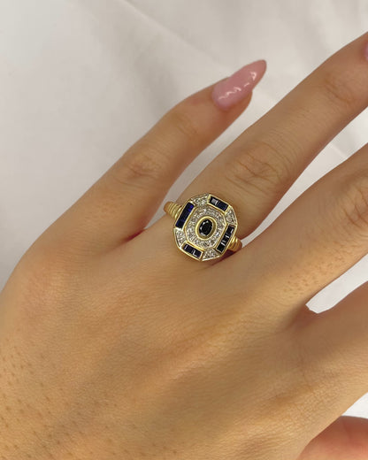 Bague Style Art Déco Saphirs 0.52 carat &amp; 20 Diamants &quot;Emmy&quot;