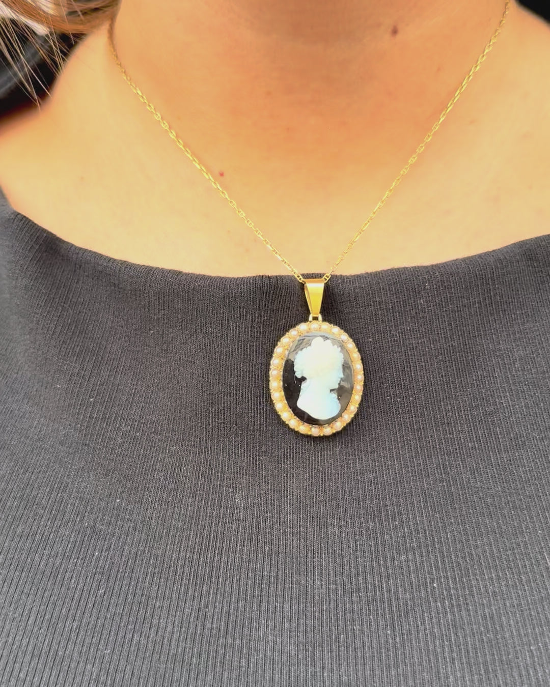 Pendentif Camée, Perles &amp; Or 6.66g "Lisa"