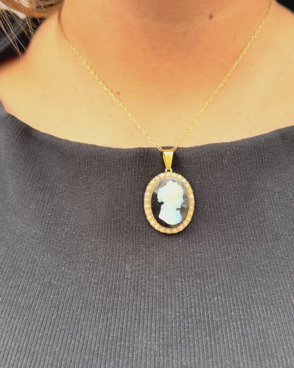 Pendentif Camée, Perles &amp; Or 6.66g "Lisa"