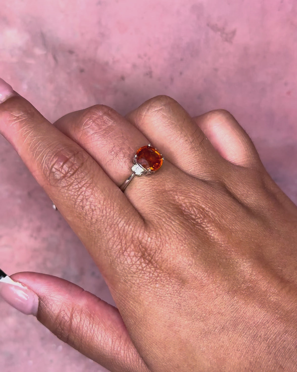 Bague Trilogie Grenat Spessartite 2.83 carats &amp; Diamants "Clara"