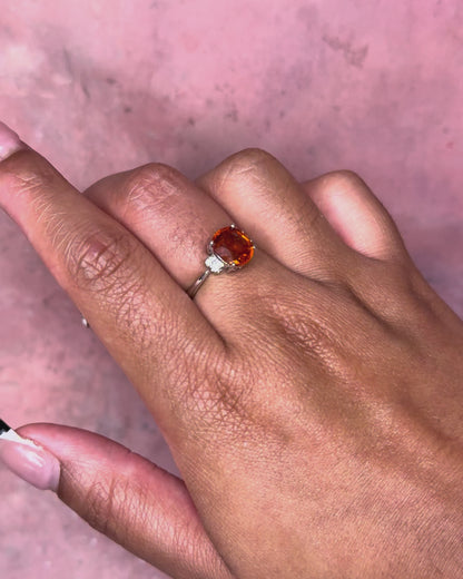 Bague Trilogie Grenat Spessartite 2.83 carats &amp; Diamants "Clara"