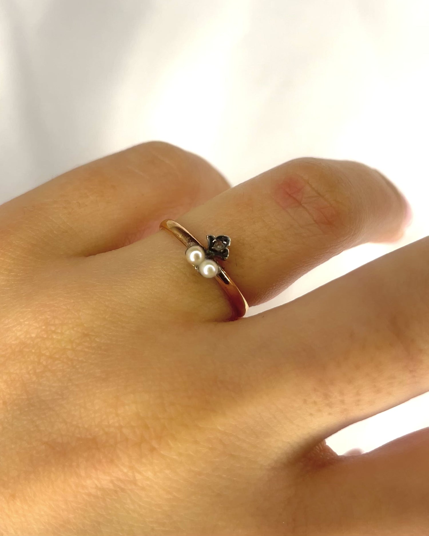 Bague Vintage XIXème Perles &amp; Diamant "Béryl"