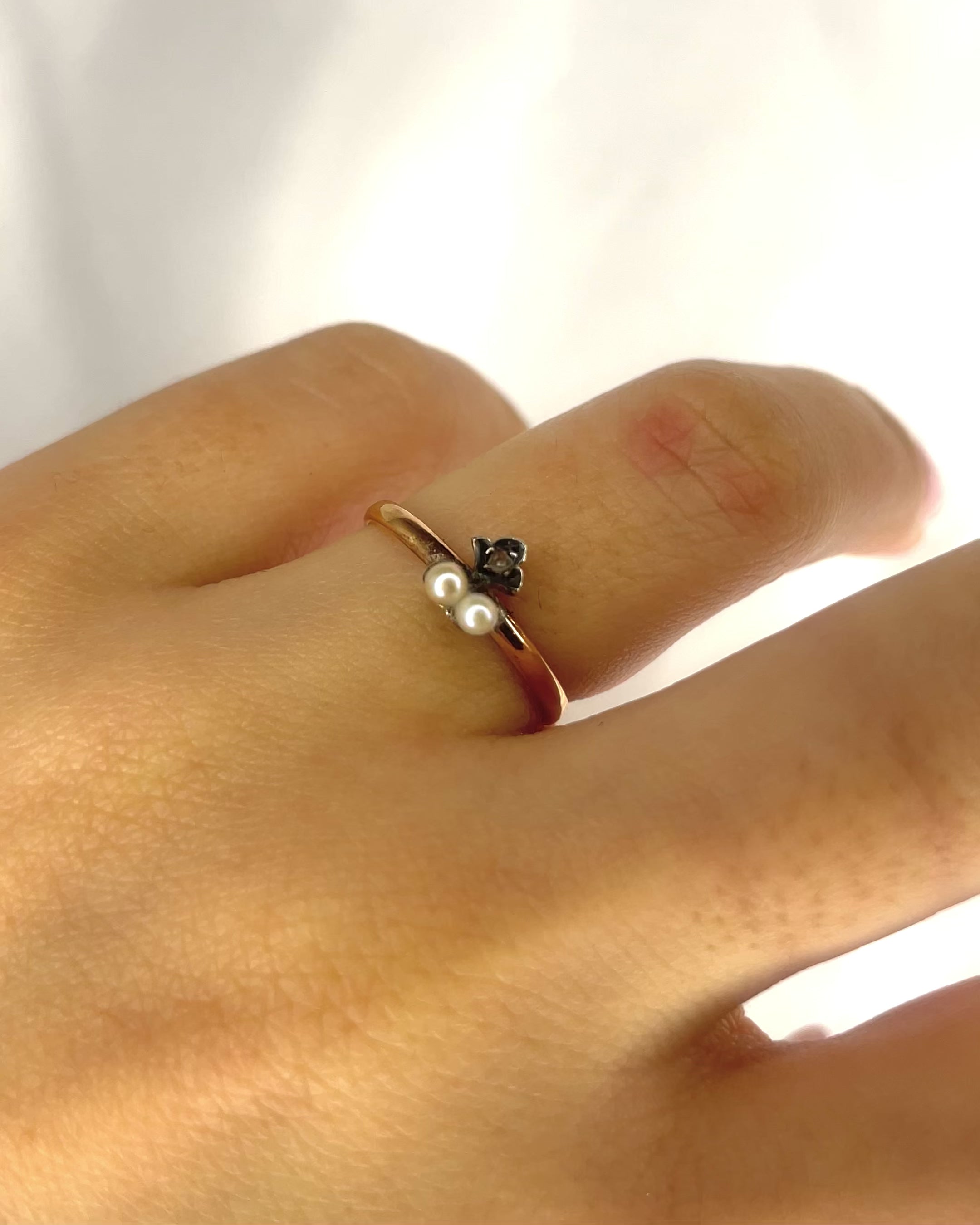 Bague Vintage XIXème Perles &amp; Diamant "Béryl"