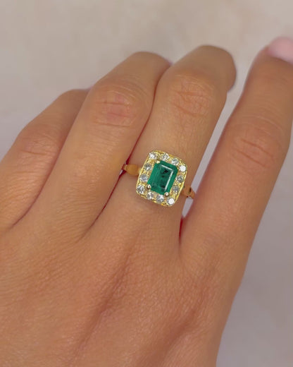 Anillo estilo Art Déco con esmeralda de 1 quilate y diamantes de 0,24 quilates "Charlène"
