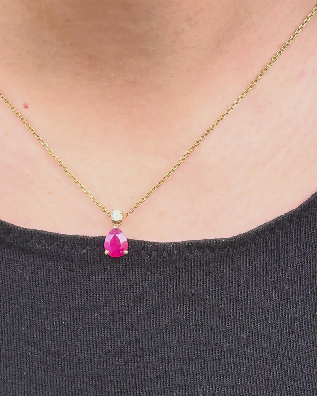 Collier Rubis poire 0.50 carat &amp; Diamant &quot;Margaux&quot;