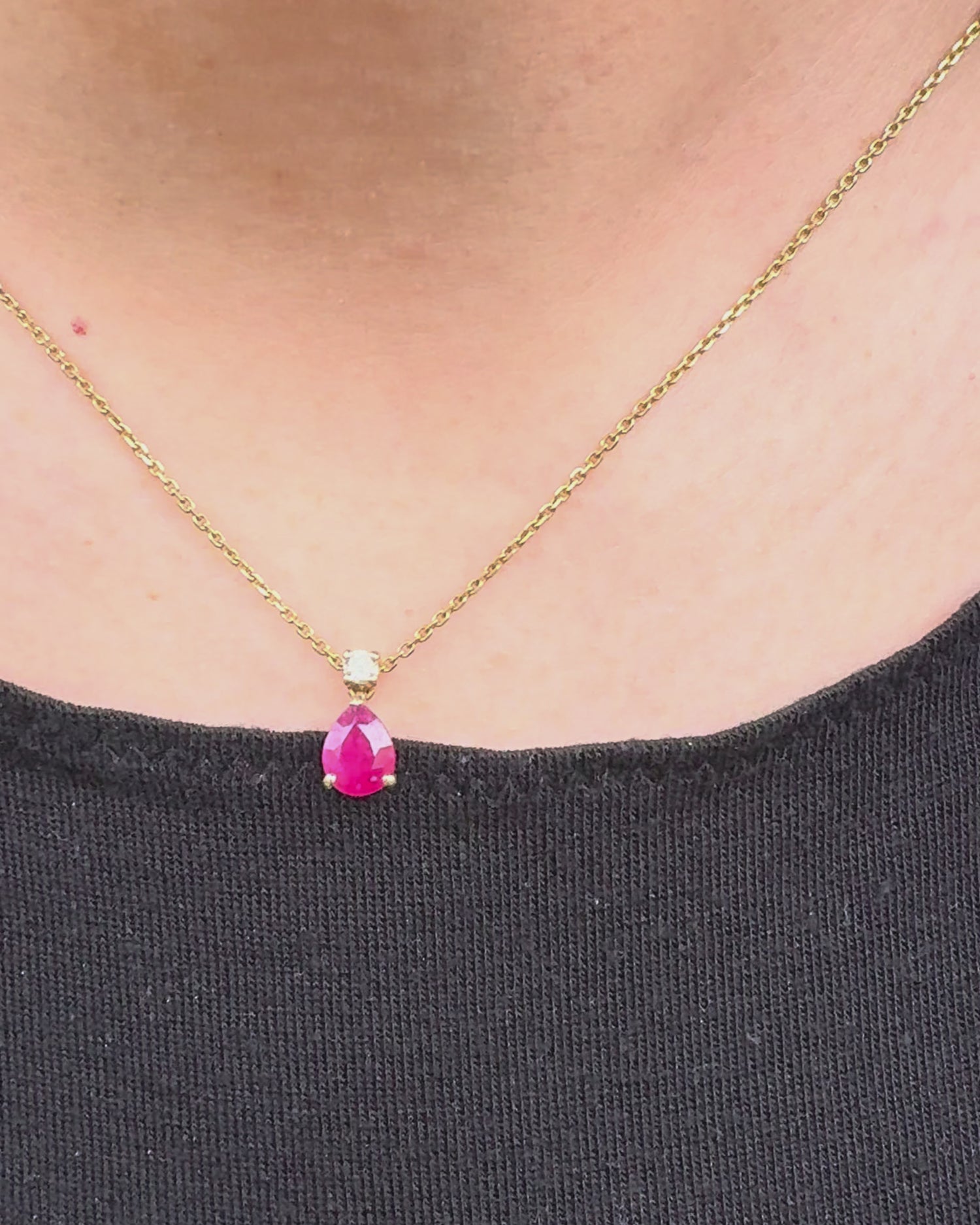 Collier Rubis poire 0.50 carat &amp; Diamant &quot;Margaux&quot;