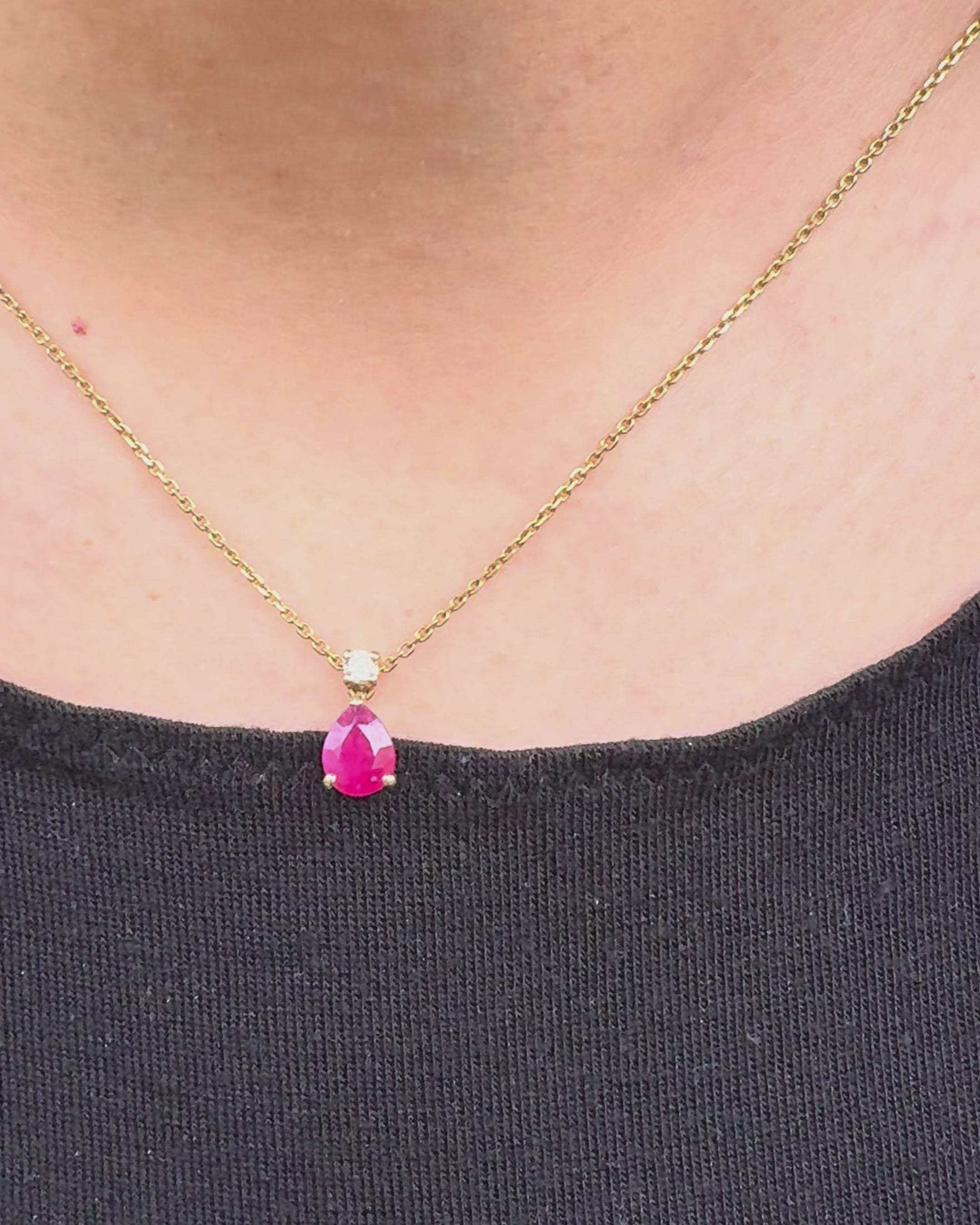 Collier Rubis poire 0.50 carat &amp; Diamant "Margaux"