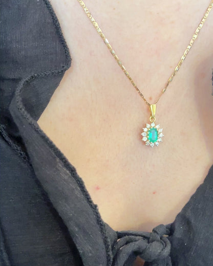 Pendentif Marguerite Émeraude &amp; Diamants "Ruth"