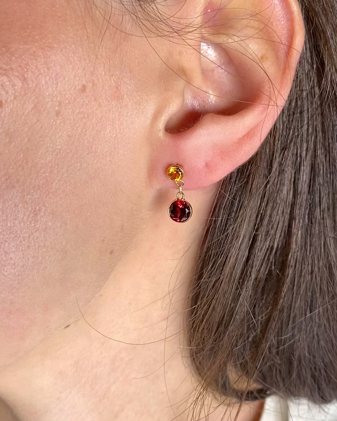 Dangling Garnet &amp; Citrine Earrings "Claudette"