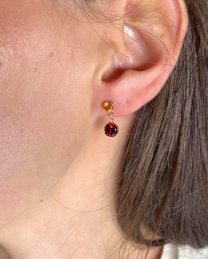 Dangling Garnet &amp; Citrine Earrings "Claudette"