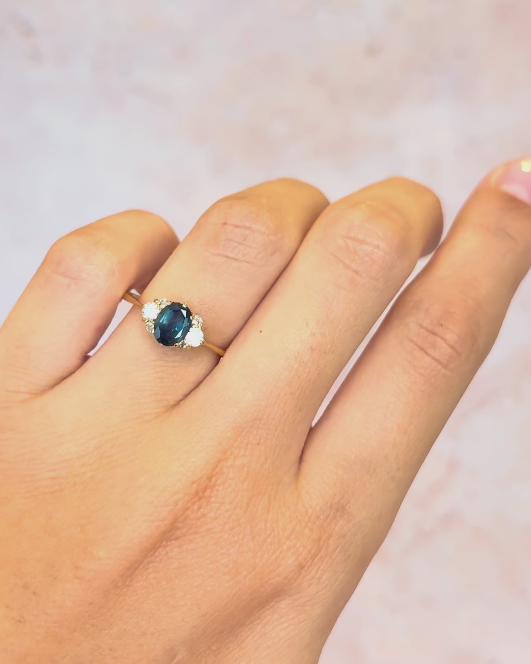 “Sabine” 0.95-Carat Sapphire &amp; 0.20-Carat Diamond Trilogy Ring