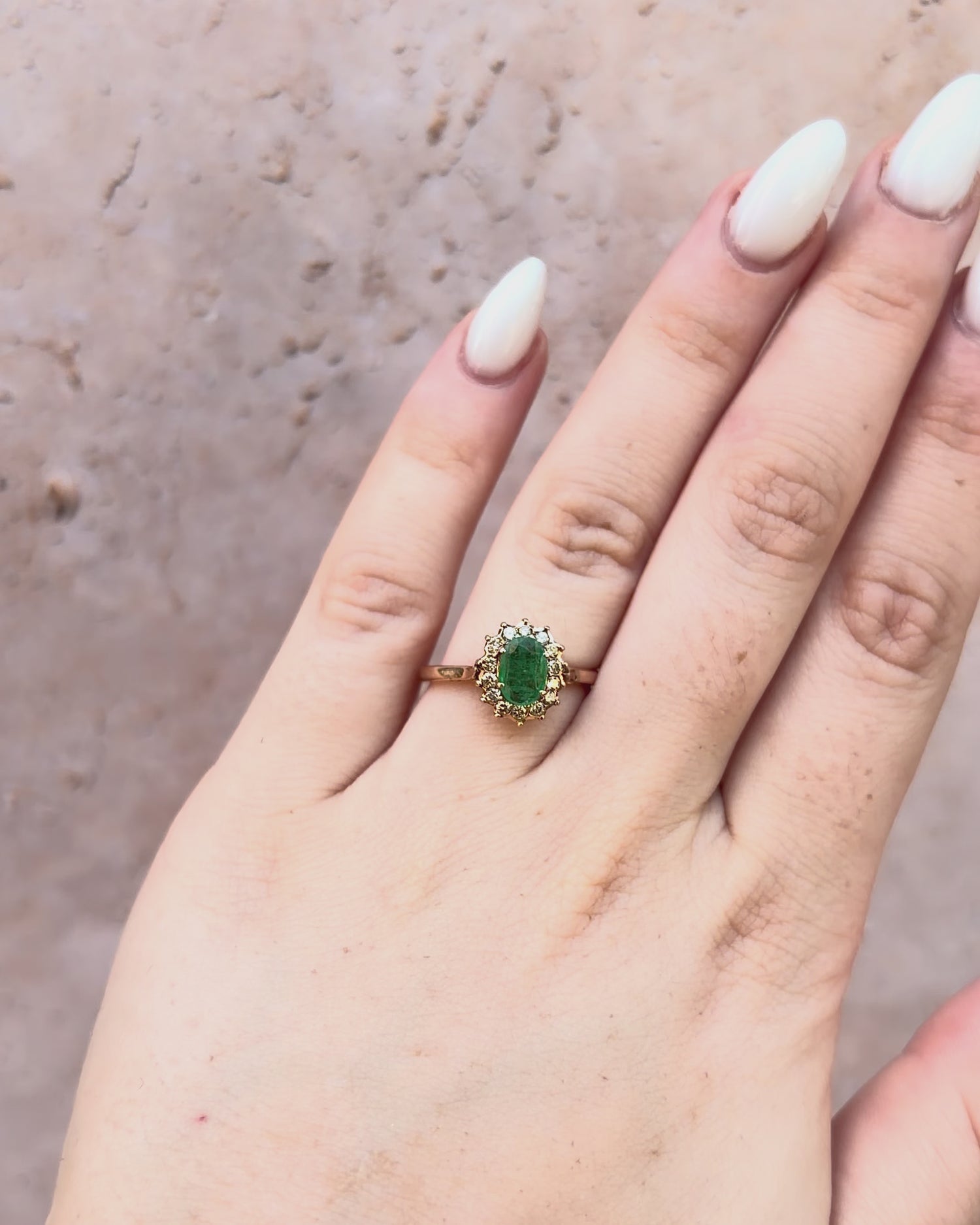 Emerald Daisy Ring 0.48 Carat &amp; Diamonds 0.28 Carat "Cassandre"