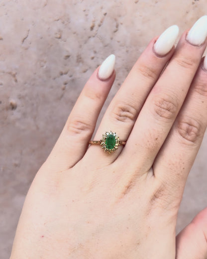 Emerald Daisy Ring 0.48 Carat &amp; Diamonds 0.28 Carat "Cassandre"