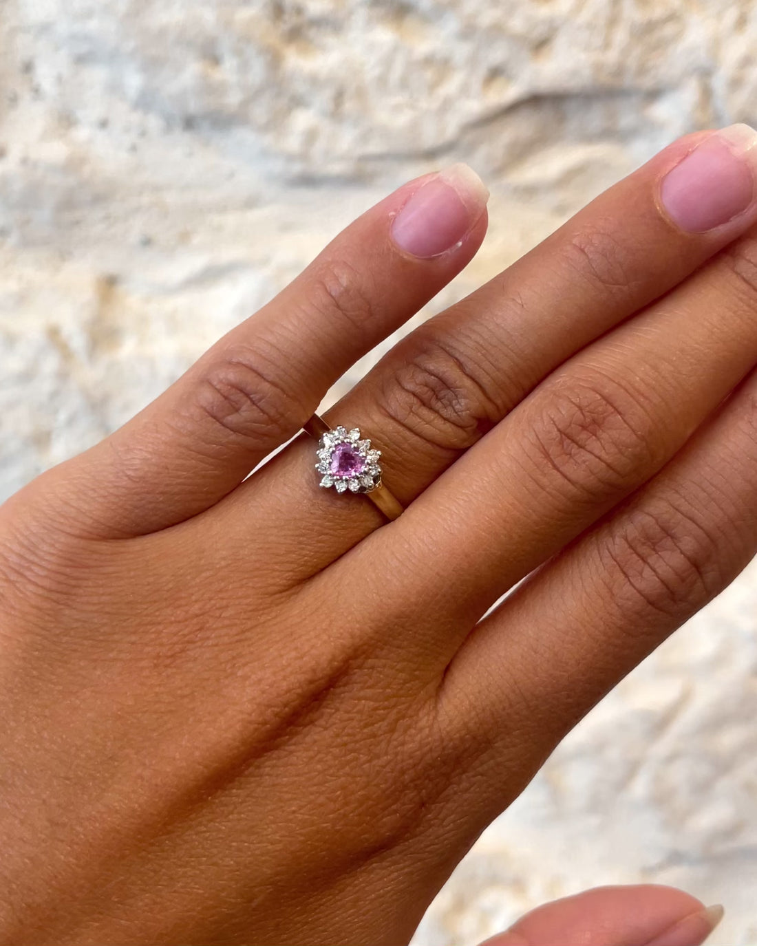 Bague Marguerite Cœur Saphir rose &amp; Diamants &quot;Chloé&quot;