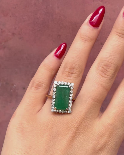 Bague Marguerite Cocktail Émeraude 7.15 carats &amp; Diamants 1.08 carat 6.93g "Eline"
