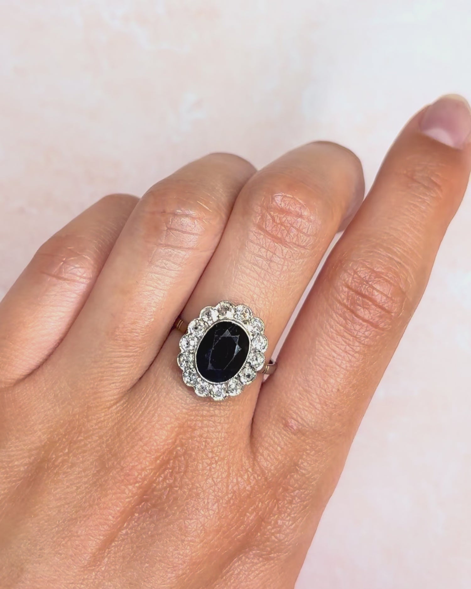 Art Deco Sapphire 2.60 Carat &amp; Diamonds 0.56 Carat Ring "Ornella"