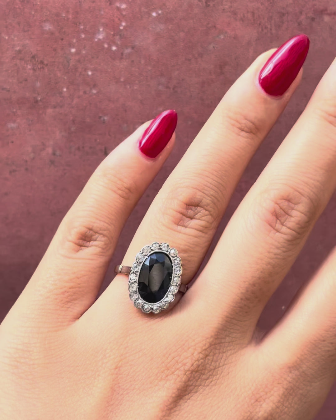 Art Deco Daisy Ring with a 3.30-carat Sapphire &amp; “Khaki” Diamonds