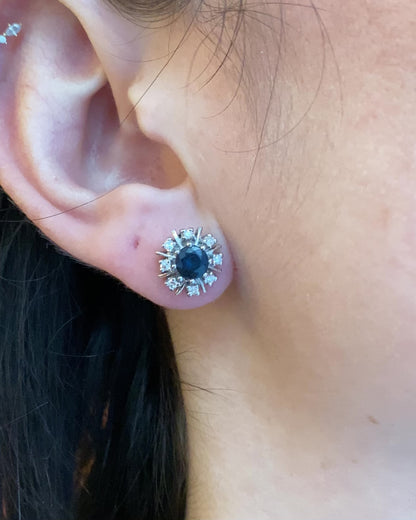 Boucles Marguerite Saphirs 1.56 carat &amp; 16 Diamants &quot;Esa&quot;