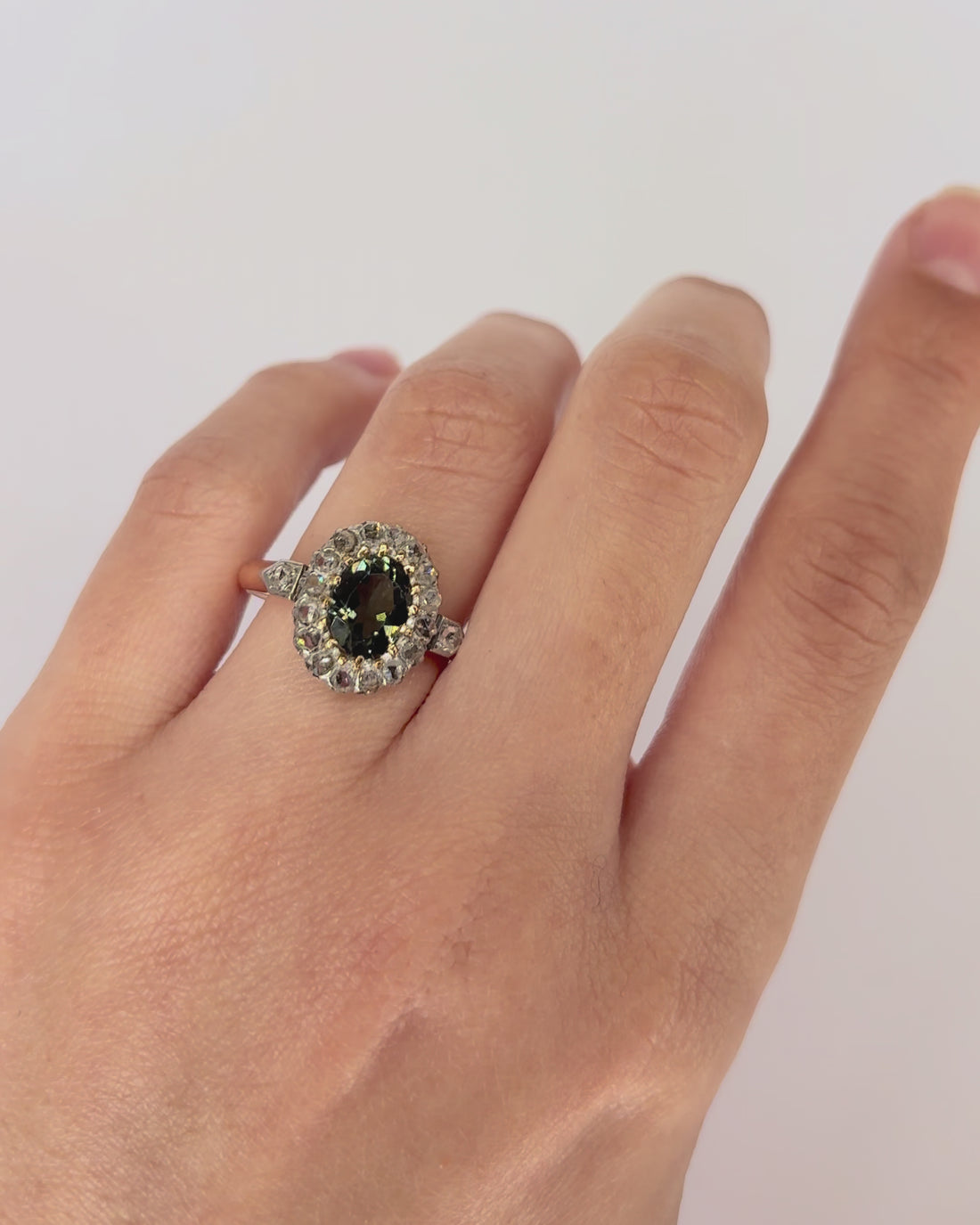 Art Deco Daisy Ring Blue Tourmaline 1.30 carat &amp; Diamonds "Tamika"