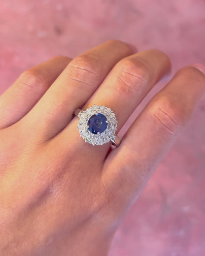 Bague Marguerite Saphir Ceylan 2.13 carats &amp; Diamants 0.86 carat "Joaquin"