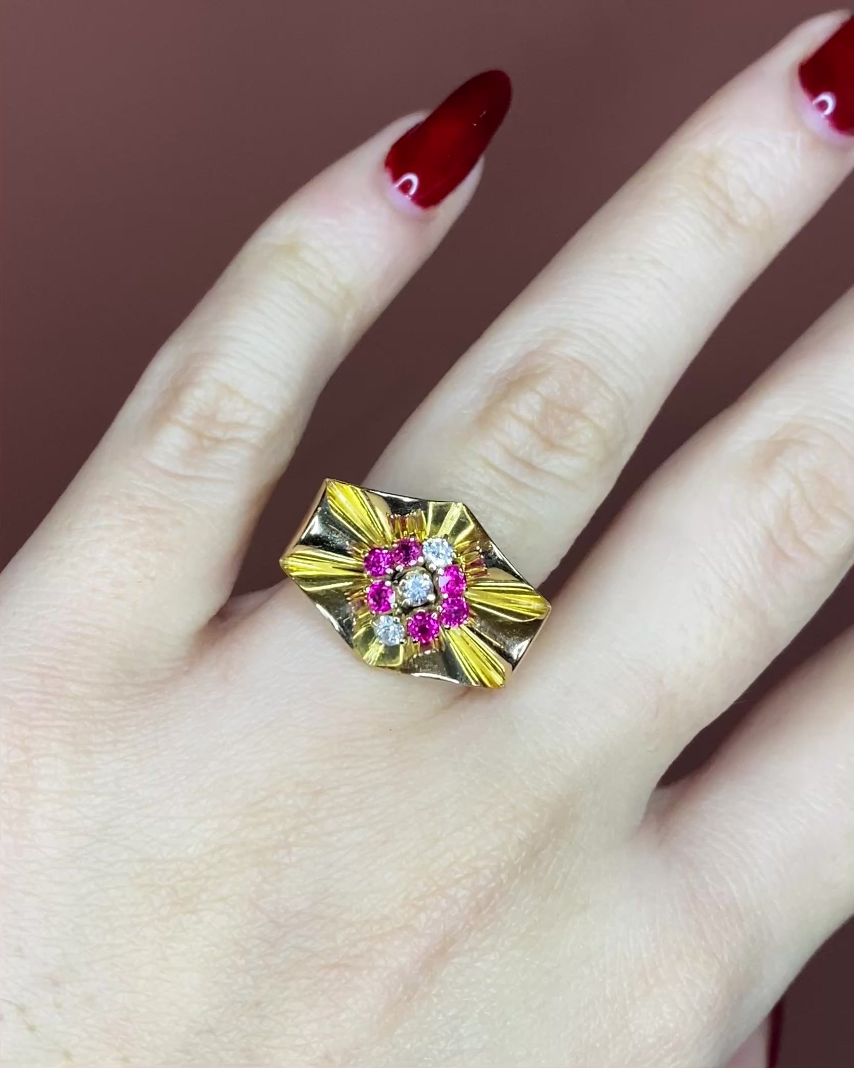 Bague Tank 3 Diamants &amp; Or Jaune 9.3 g "Eleni"