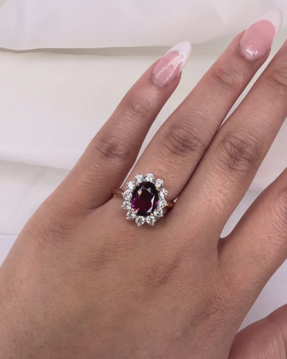 Bague Marguerite Grenat 5 carats &amp; Diamants 1.10 carat "Marika"