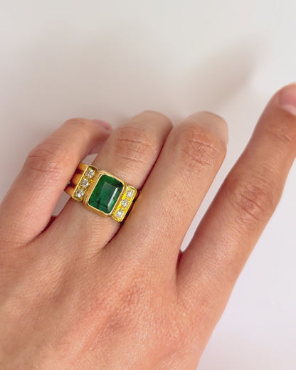 Emerald Band Ring 2.35 carats, Diamonds &amp; Yellow Gold 10.51g "Claudia"