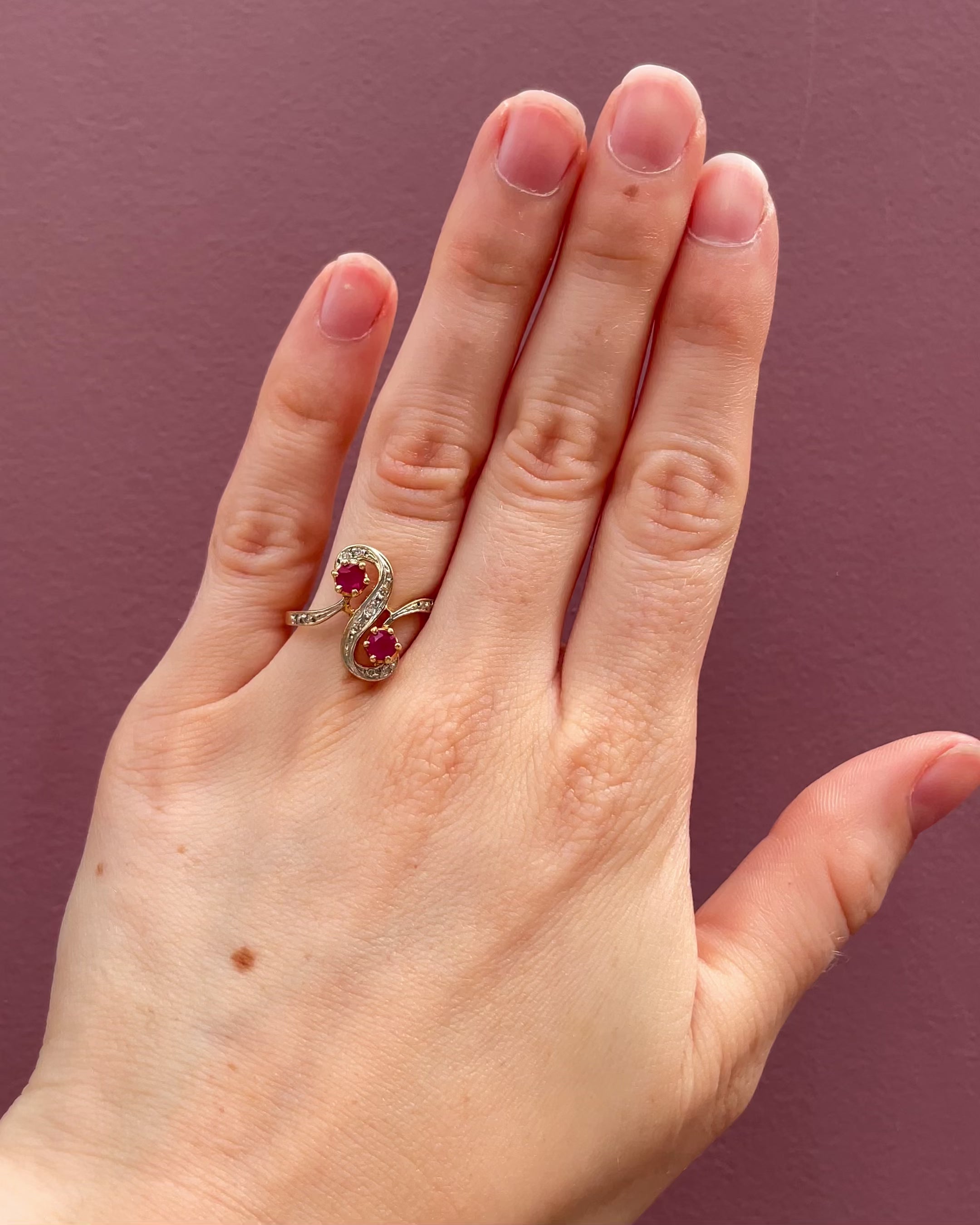 Bague Toi &amp; moi Rubis 0.50 carat &amp; Diamants "Iséna"