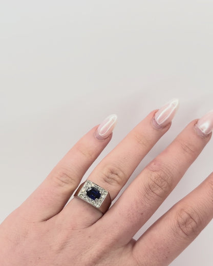 Bague Jonc Chevalière Saphir 1.40 carat &amp; Diamants 0.42 carat "Pascale"