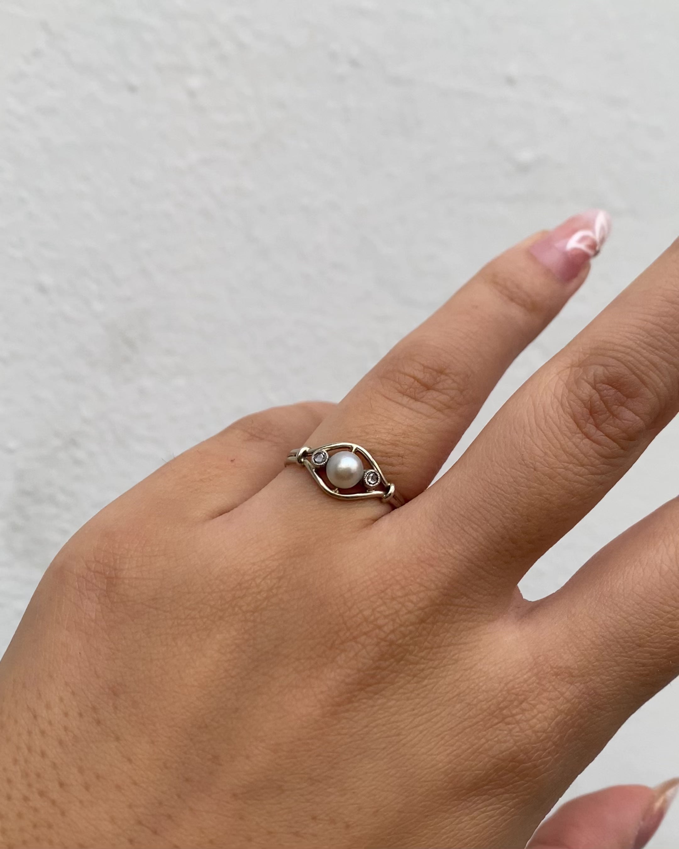 Bague Vintage Art-Déco Perle &amp; Diamants &quot;Helene&quot;