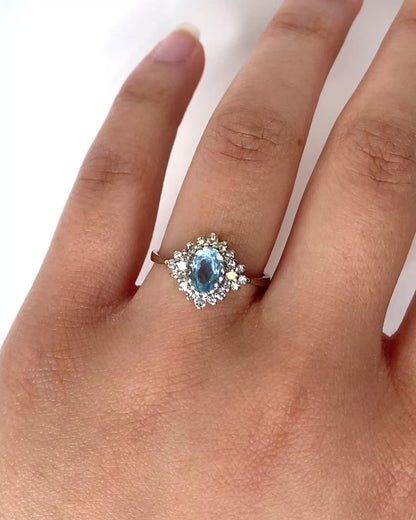 Bague Marguerite Aigue-Marine 0.70 carat &amp; Diamants "Anna"