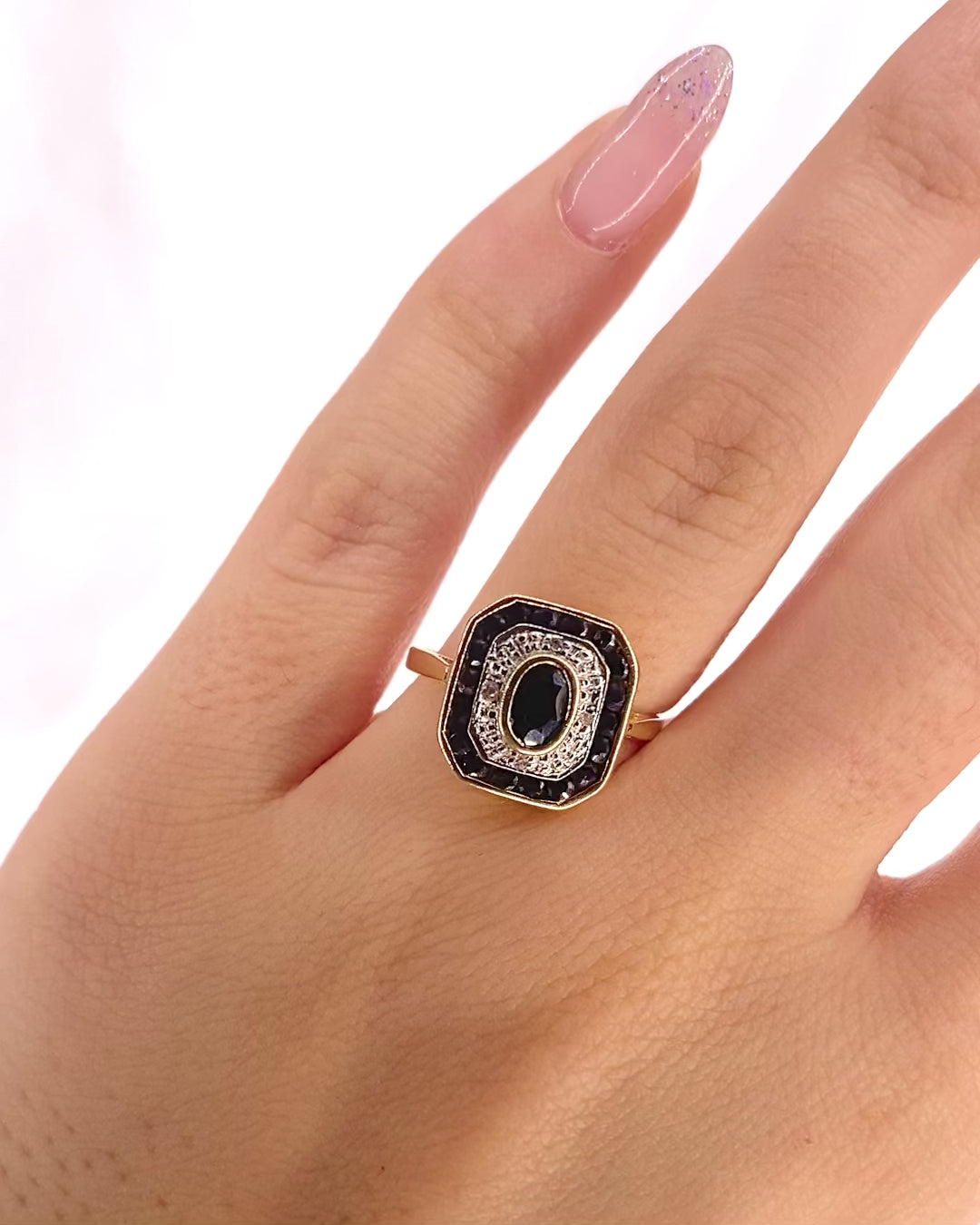 Anillo estilo Art Déco zafiros 0.48 quilates y diamantes "Helene"