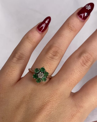 Bague Marguerite Diamant &amp; 6 Emeraudes &quot;Daphné&quot;