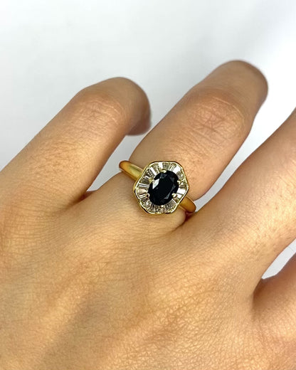 Anillo Jupon Zafiro 1 quilate y Diamantes Baguette 0,50 quilate "Mélinda"