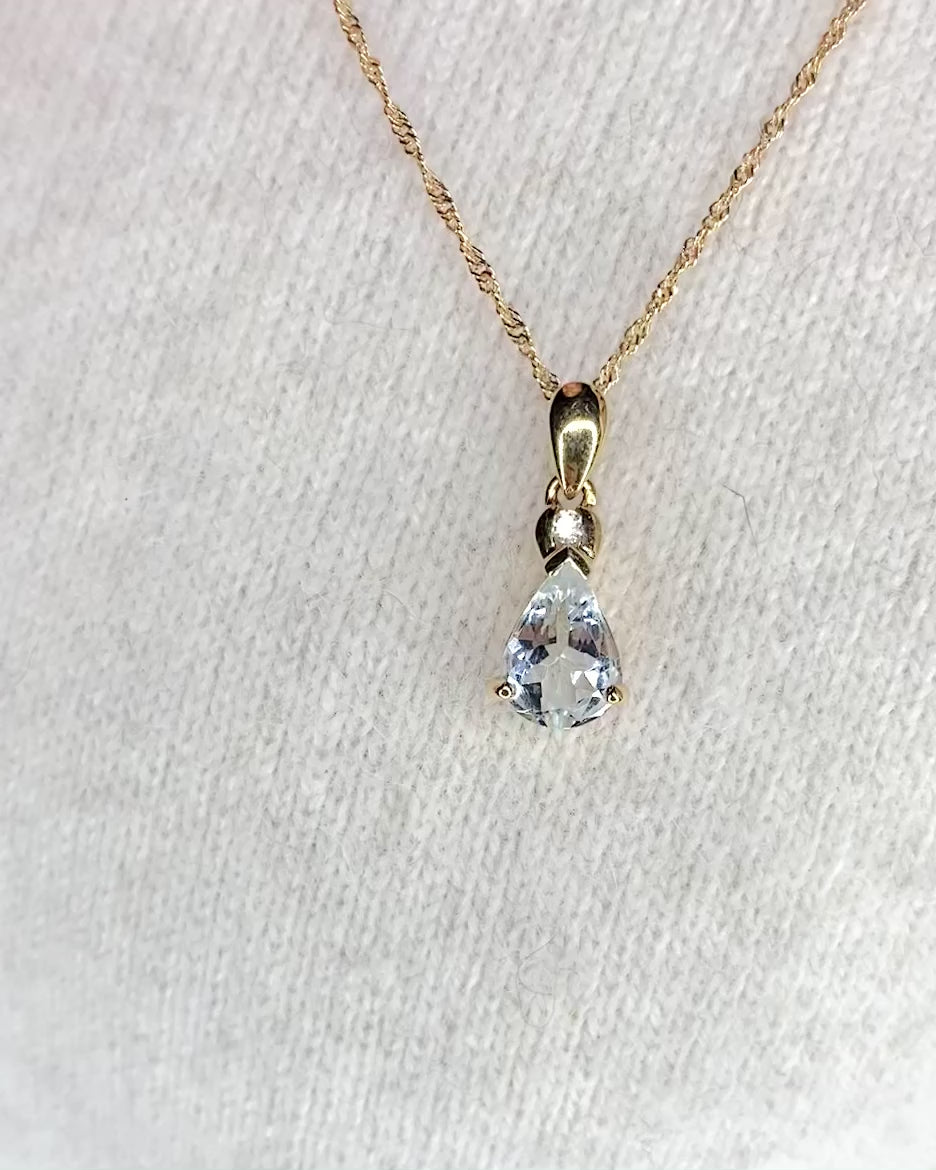 Pendentif Aigue-Marine Poire 1.50 carat &amp; Diamant "Marina"