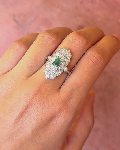 Art Deco-style Colombian Emerald Ring 0.59 carat &amp; Diamonds 0.93 carat "Minerva"