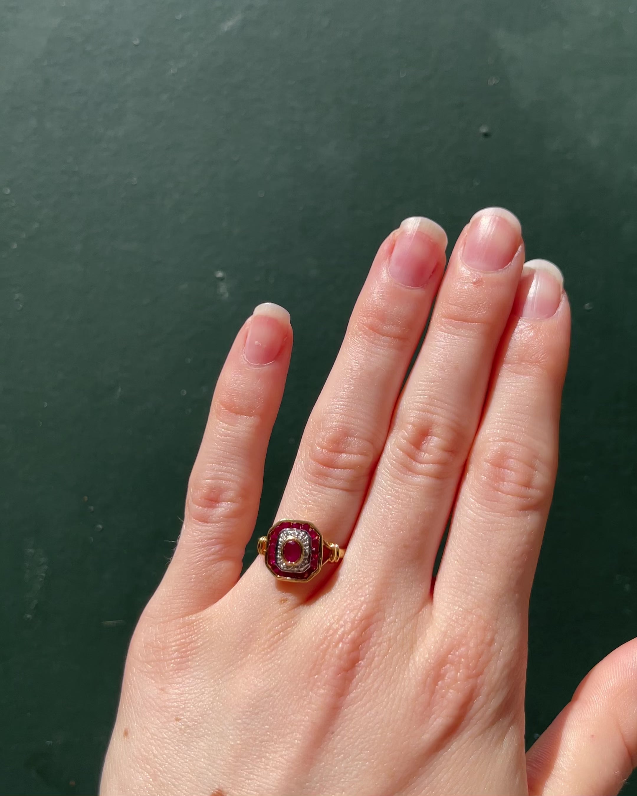 Art Deco Style Ring Ruby &amp; Diamonds “Ivyelle”