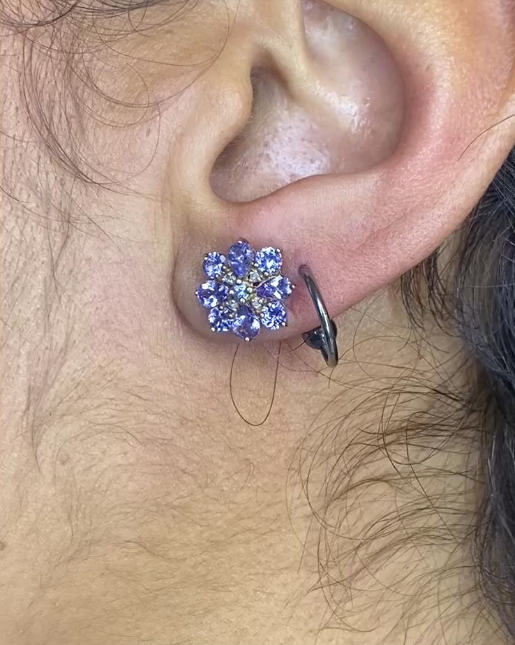 Marguerite Earrings Tanzanites 1.22 carat &amp; Diamonds "Sophia"