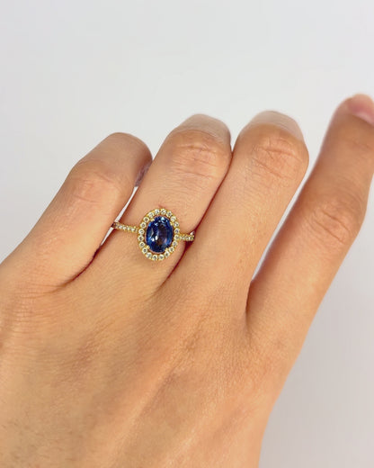 Anillo estilo Art Déco zafiro 1.08 quilates y diamantes "Bianca"