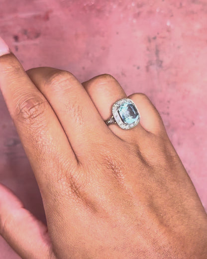 Anillo estilo art déco con aguamarina de 3.40 carats y diamantes de 0.36 carat, 5.38g «Pamela»