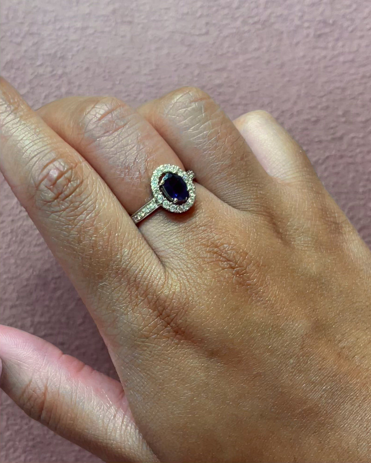Bague Solitaire Saphir 0.88 carat &amp; Diamants 0.32 carat 4.06g "Elsa"
