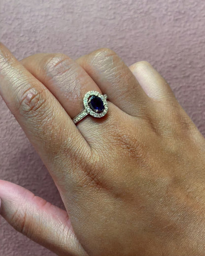 Bague Solitaire Saphir 0.88 carat &amp; Diamants 0.32 carat 4.06g "Elsa"