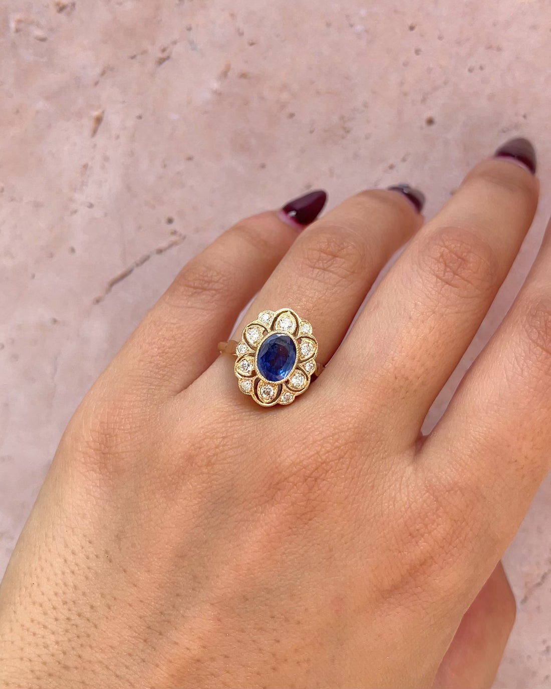 Marguerite Sapphire Ring 1.40 carat &amp; Diamonds 0.30 carat "Line"