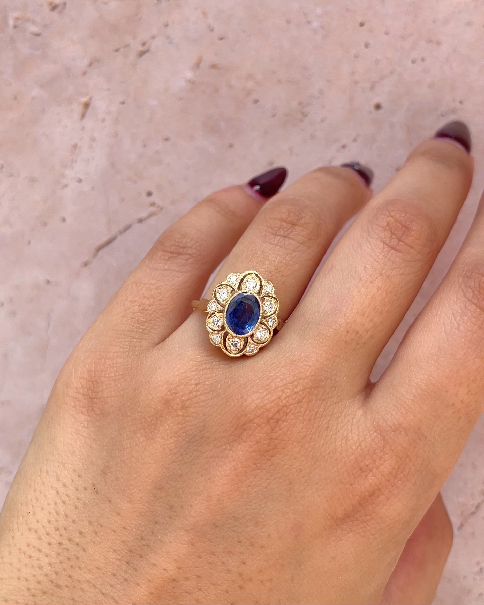 Marguerite Sapphire Ring 1.40 carat &amp; Diamonds 0.30 carat "Line"
