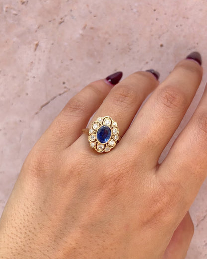 Marguerite Sapphire Ring 1.40 carat &amp; Diamonds 0.30 carat "Line"