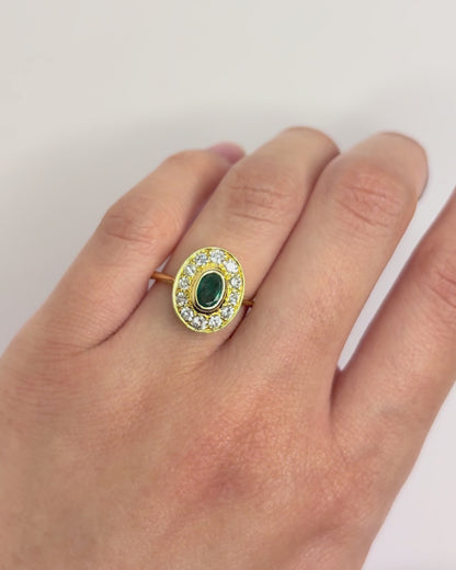 Art Deco Style Emerald &amp; Diamond Ring "Federica"